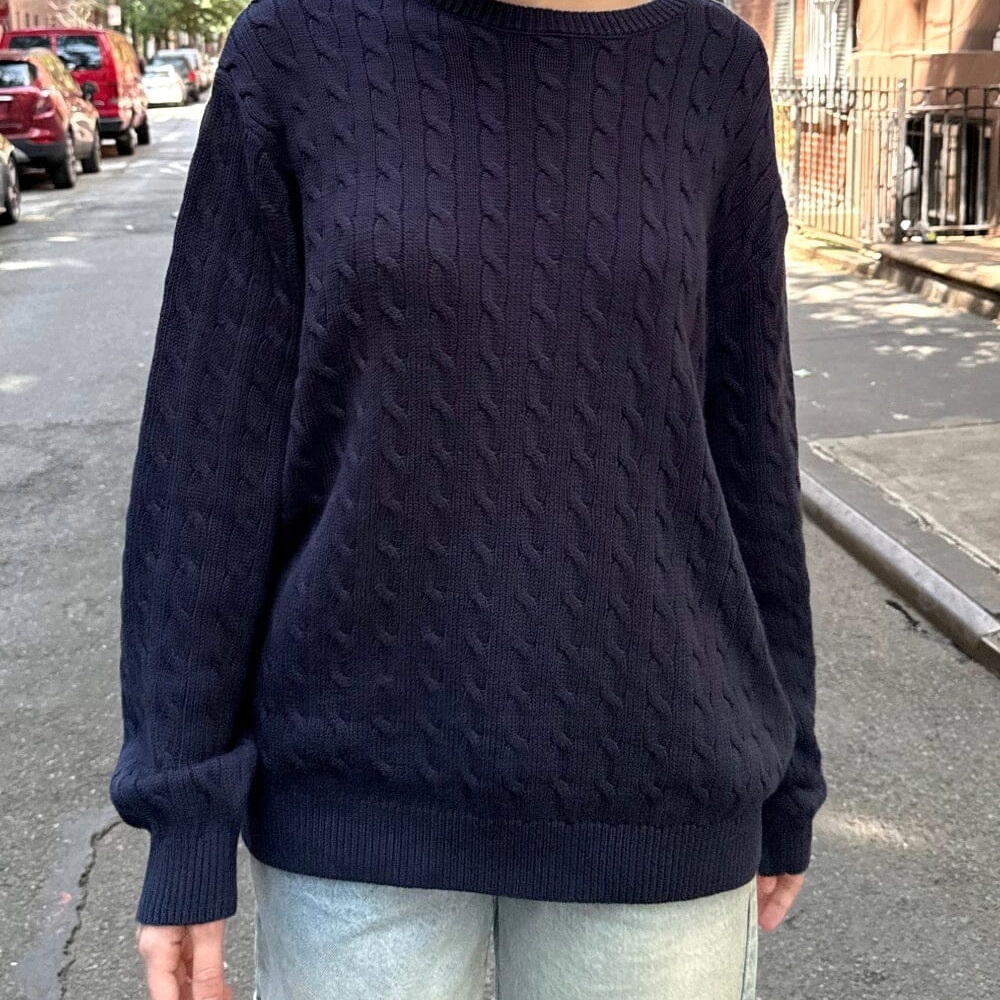 Brandy Melville Black Crew Neck Cable Knit Sweater